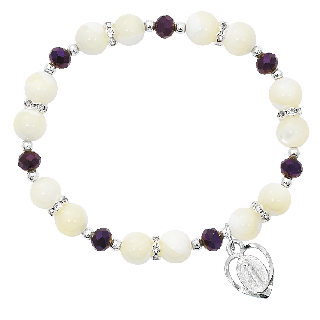 Adult Mother of Pearl and Purple Miraculous Stretch Bracelet