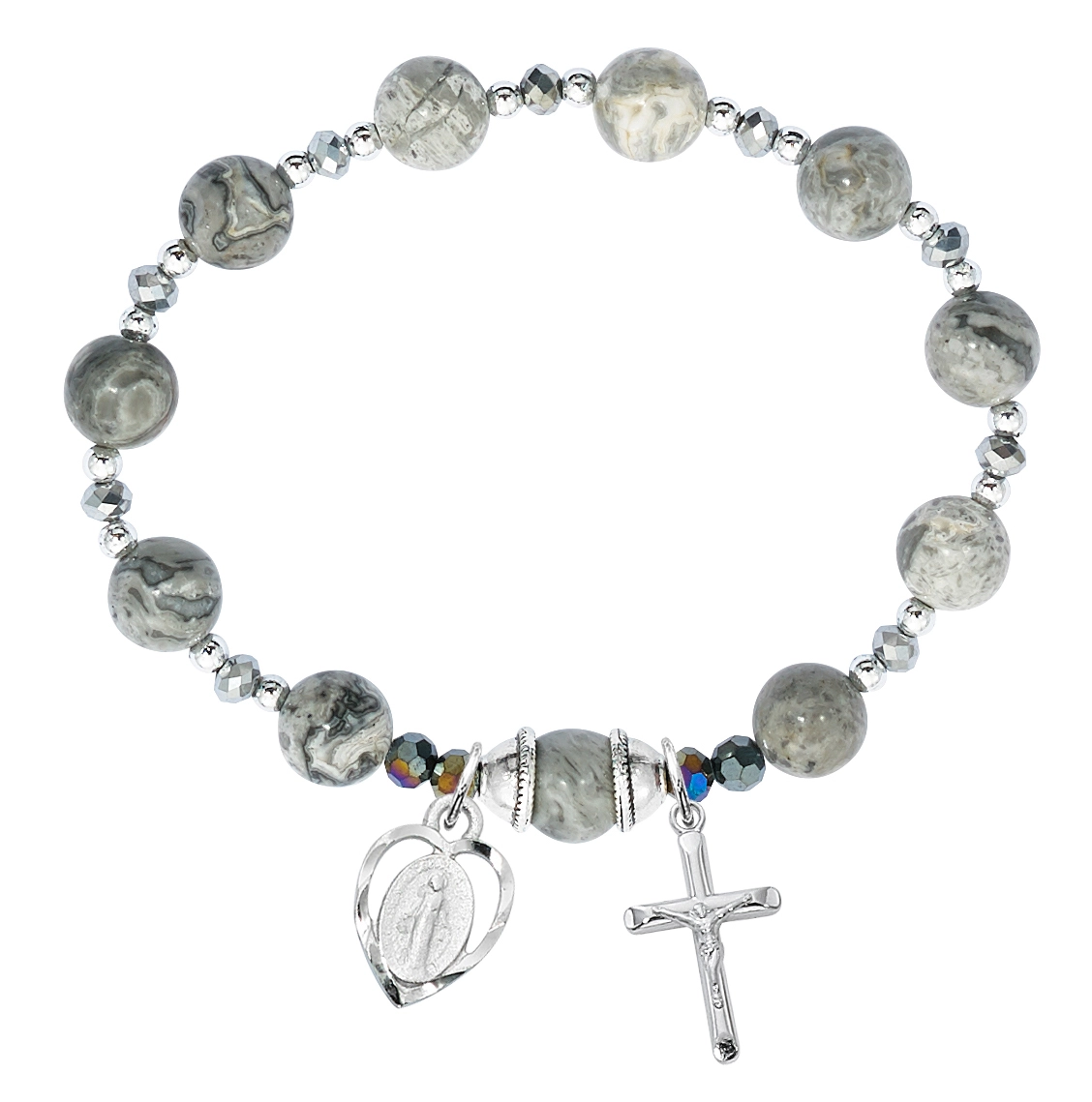 Adult Grey Marble Rosary Stretch Bracelet