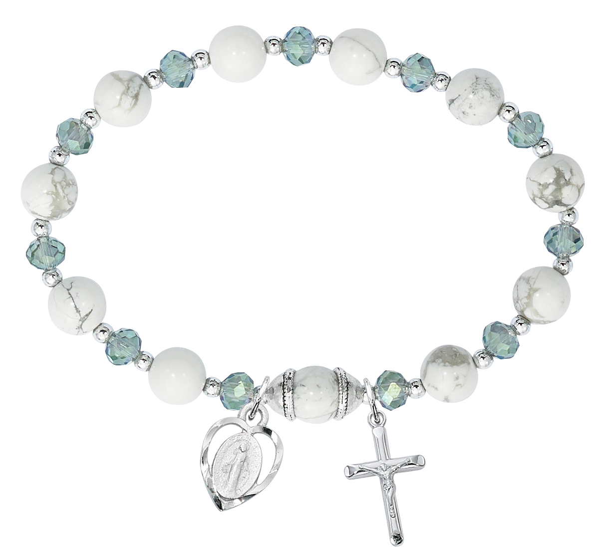 Adult Howolite and Gray Crystal Rosary Stretch Bracelet