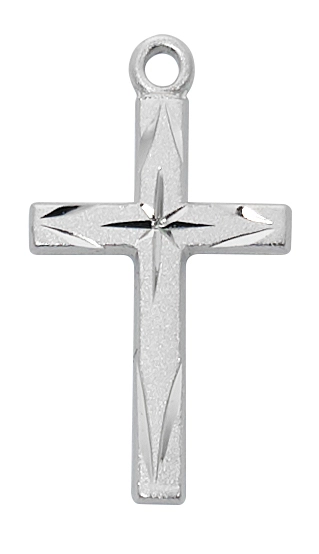 Sterling Silver Cross with Bright Cuts on an 18&quot; Rhodium Plated Chain