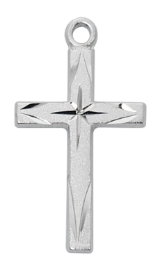 Sterling Silver Cross with Bright Cuts on a 18" Rhodium Plated Chain