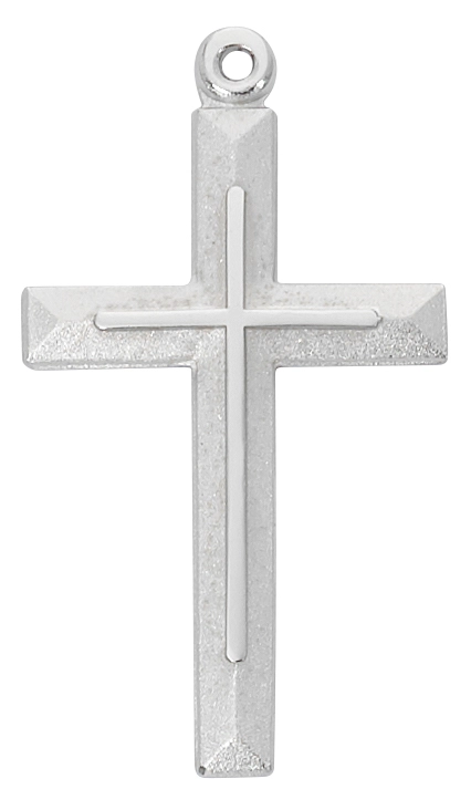 Sterling Silver Cross with Cross on a 24&quot; Rhodium Plated Chain