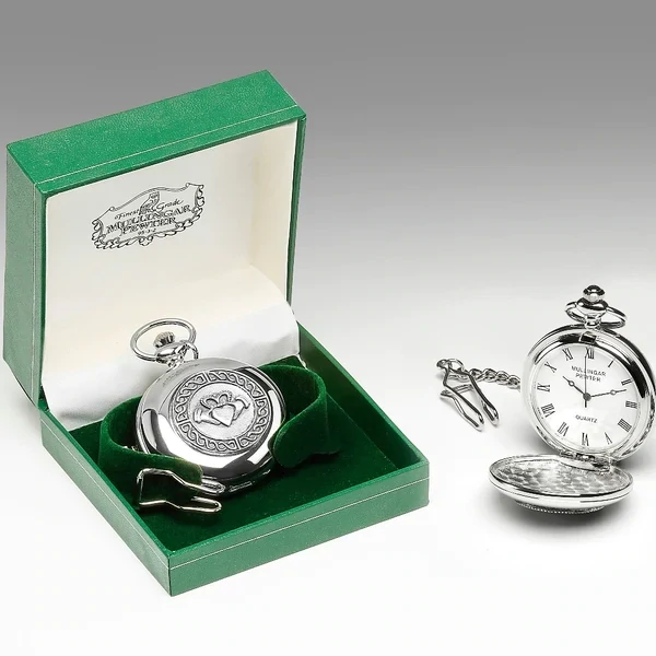 Mullingar Pewter Pocket Watch Claddagh Design