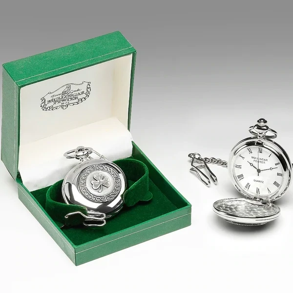 Mullingar Pewter Pocket Watch Shamrock Design