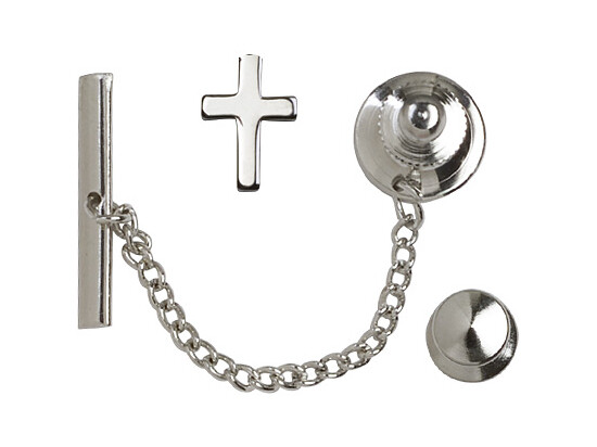 Silver Plate Cross Lapel Pin with Silver Plate Tie Tac Set