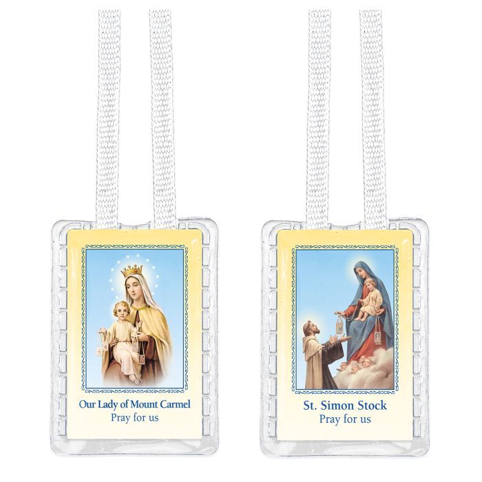 Our Lady of Mt. Carmel and St. Simon Stock Scapular with White Cords