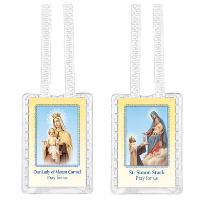 Our Lady of Mt. Carmel and St. Simon Stock Scapular with White Cords