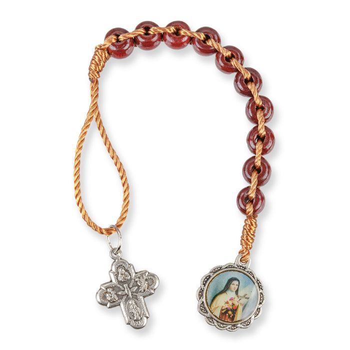 One Decade Saint Therese Wood Bead Hand Rosary
