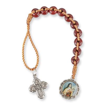 One Decade Saint Therese Wood Bead Hand Rosary