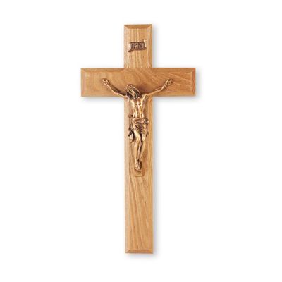 10&quot; Oak Wood Cross with a Museum Gold Finish Corpus