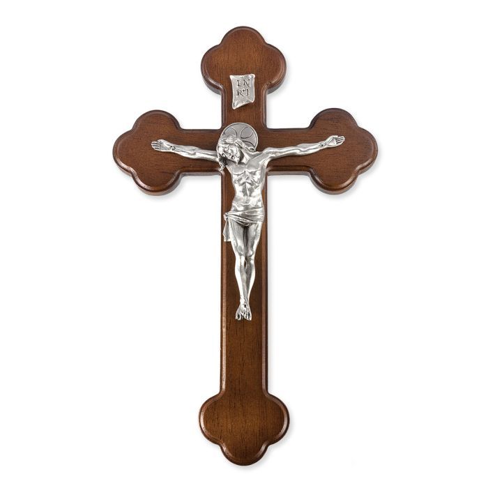 10&quot; Latin Walnut Cross with Pewter Halo Corpus