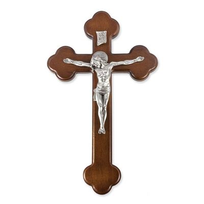 10&quot; Latin Walnut Cross with Pewter Halo Corpus