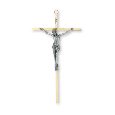 10&quot; Brass Crucifix with an Antique Silver Finish Corpus