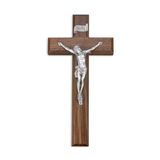 10&quot; Walnut Cross, 4 3/8&quot; Antique Finish Pewter Corpus