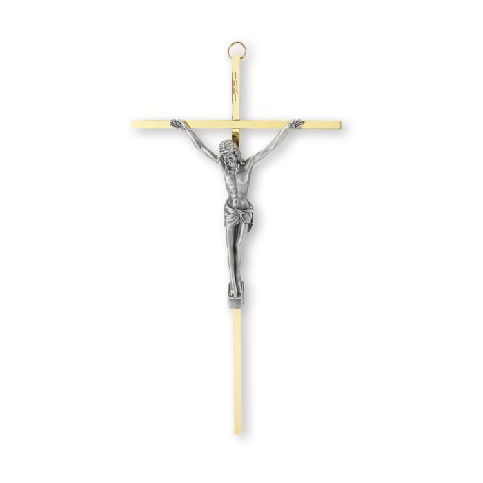 10&quot; Brass Crucifix with an Antique Silver Finish Corpus Boxed