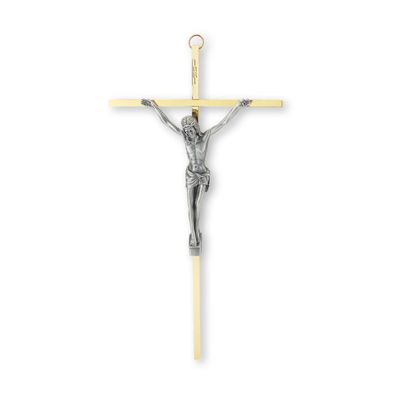 10&quot; Brass Crucifix with an Antique Silver Finish Corpus Boxed