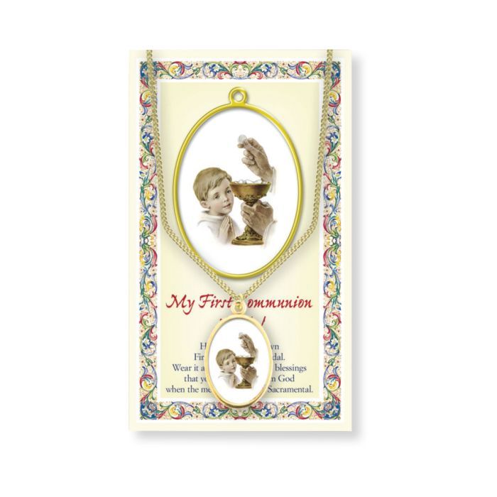 First Communion Boy Epoxied Medal on a 18&quot; Chain
