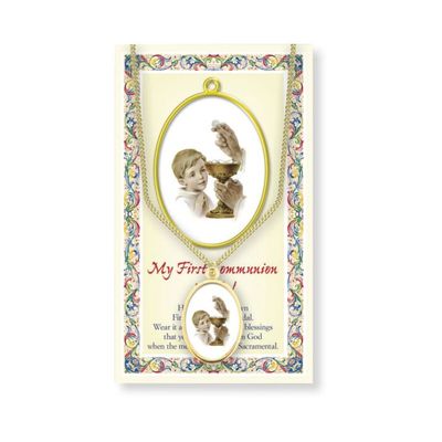 First Communion Boy Epoxied Medal on a 18&quot; Chain