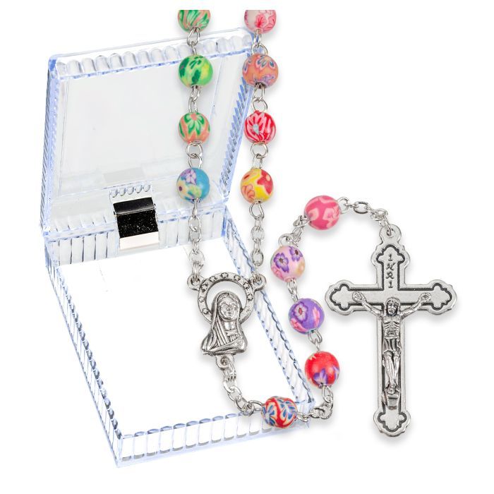 6mm Multicolored Round Floral Rosary