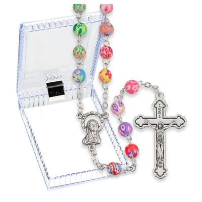 6mm Multicolored Round Floral Rosary