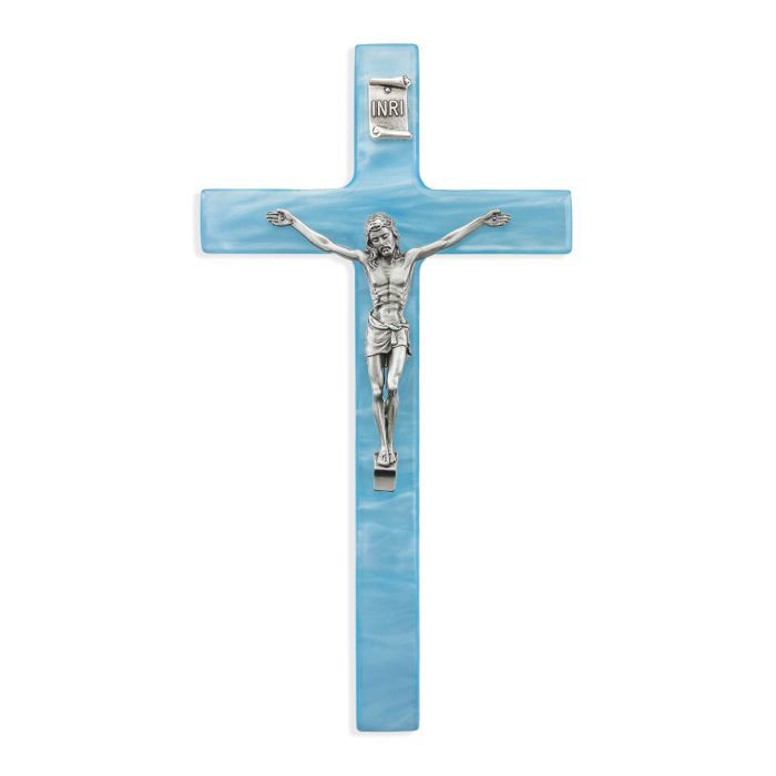 7&quot; Pearlized Blue Cross with Fine Pewter Corpus