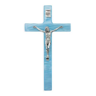 7&quot; Pearlized Blue Cross with Fine Pewter Corpus