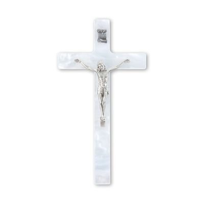 7&quot; Pearlized White Cross with Fine Pewter Corpus