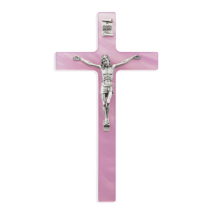 7&quot; Pearlized Pink Cross with Fine Pewter Corpus