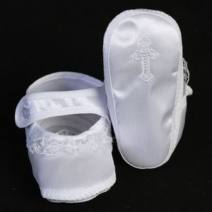 Christening Shoes with Cross and Lace