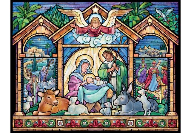 Large Traditional Advent Calendar- Stained Glass Nativity