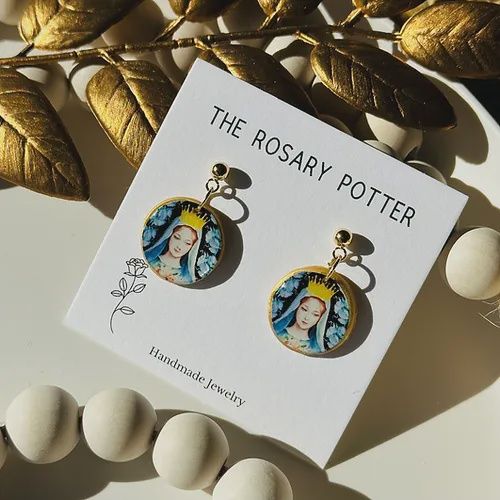 Virgin Mary Morning Glory Crown Earrings