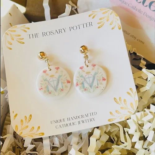 Mary Monogram White Earrings