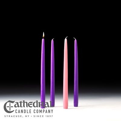 12&quot; Advent Candles, 4 Piece Set, 3 Purple/1 Rose