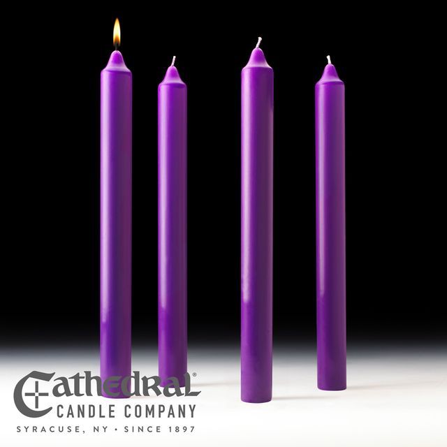 Church Advent Candle Set- Stearine, 1.5&quot; x 16&quot;, 4 Purple Candles