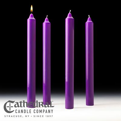 Church Advent Candle Set- Stearine, 1.5&quot; x 16&quot;, 4 Purple Candles