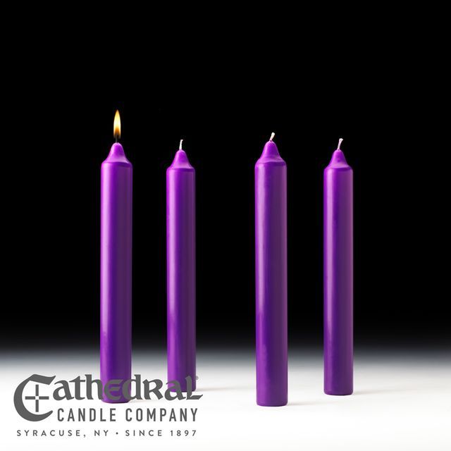 Church Advent Candle Set- Stearine, 1.5&quot; X 12&quot;, 4 Purple Candles