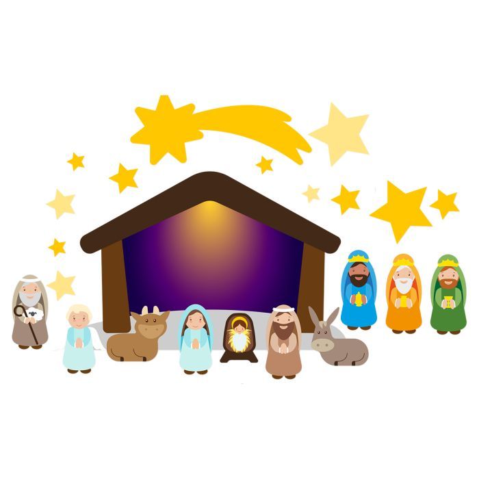 Vinyl Window Cling Set with Manger Nativity Scene
