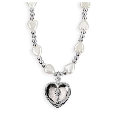 White Heart 16&quot; Necklace with Epoxied Heart with Chalice Pendant