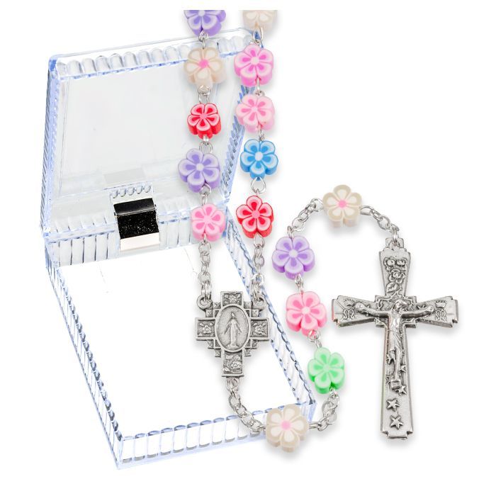 8mm Floral Multicolored Rosary