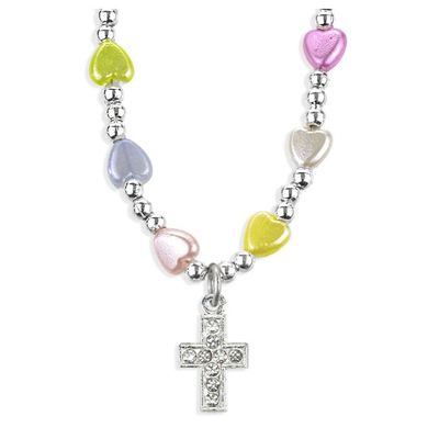 Multicolored Pearlized Heart Necklace