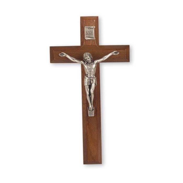 7&quot; Walnut Crucifix Silver