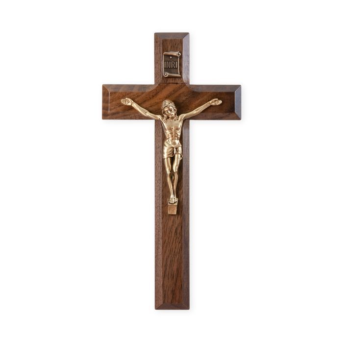 7&quot; Walnut Crucifix Gold