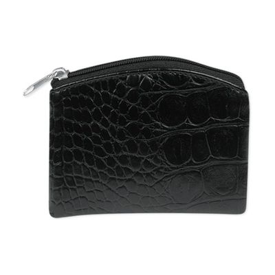 Rosary Pouch Black Faux Crocodile
