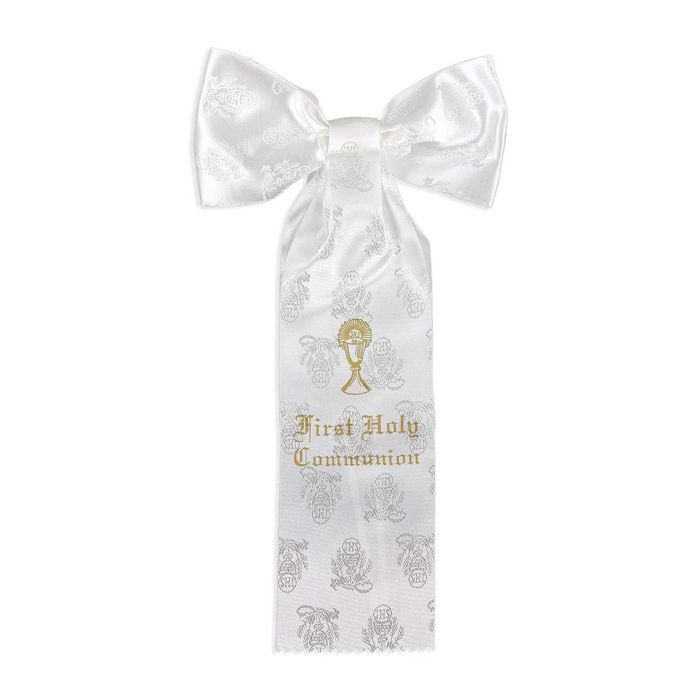 First Communion Arm Bow with Chalice, Wheat &amp; Grape Embroidery