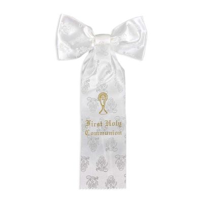 First Communion Arm Bow with Chalice, Wheat &amp; Grape Embroidery