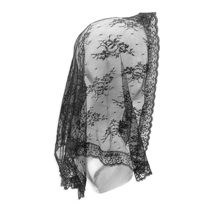 Black Mantilla Fine Floral Lace Head Covering