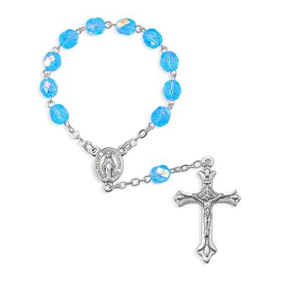 Sapphire One Decade Aurora Borealis Glass Bead Rosary