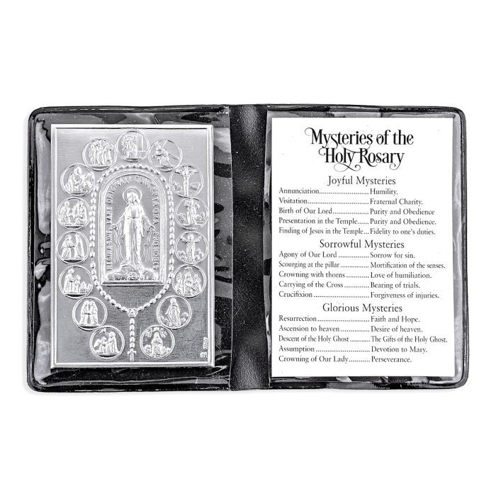 Mysteries of the Rosary Plaque in Leather Folder