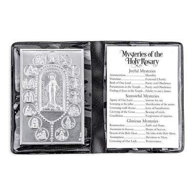 Mysteries of the Rosary Plaque in Leather Folder