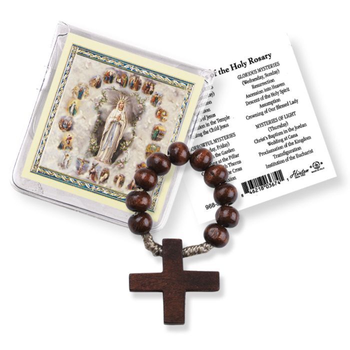 Dark Brown Wood Cross Rosary Ring